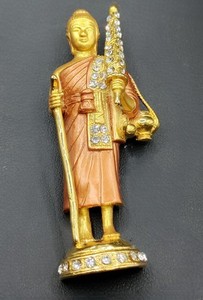 Gold tone Thai Buddha figure with enamel accents