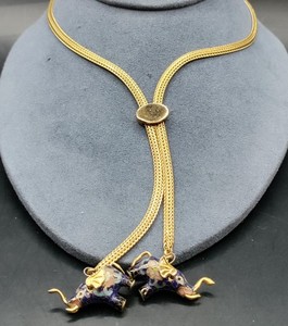 Gold mesh lariat necklace