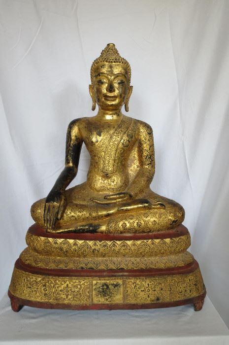 Antique gilt sitting Buddha, 29.5 inches tall