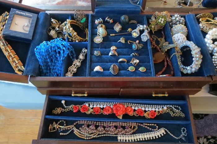 Jewelry box filled with 22K gold and vintage jewelry from a Portage Park estate handled by Decatique Studios
