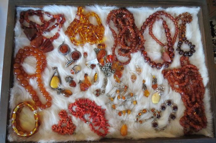 Amber and coral bead jewelry from a Portage Park estate