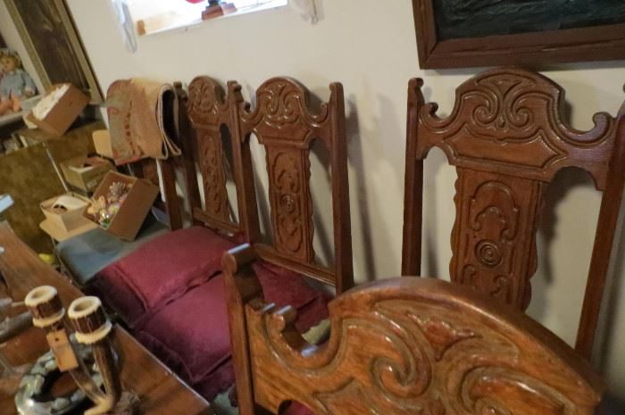 Carved oak dining chairs