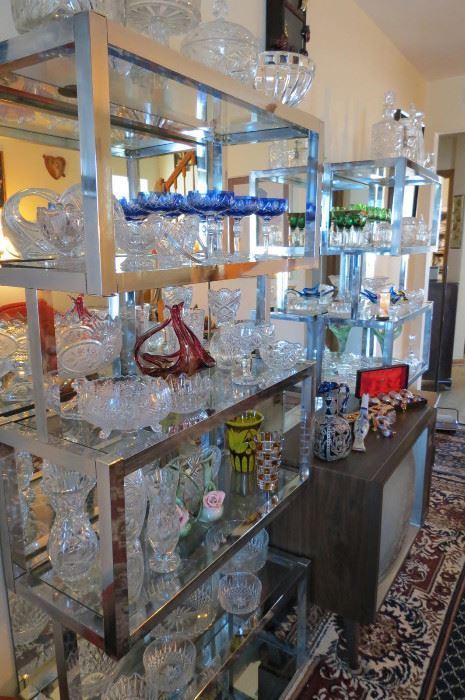 Display case of vintage jewelry