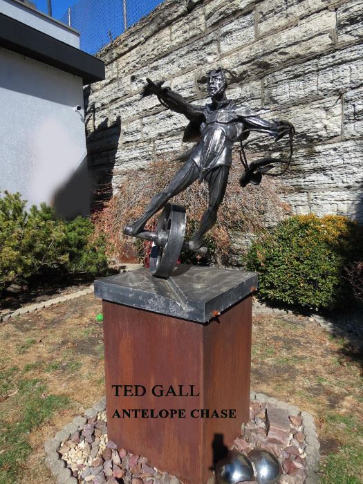 Theodore Gall Antelope Chase Stambos steel garden sculpture