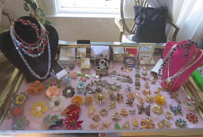 Vintage costume jewelry spread from a Portage Park estate