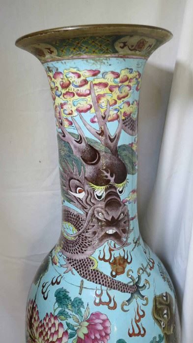 Dragon detail on the Chinese turquoise floor vase