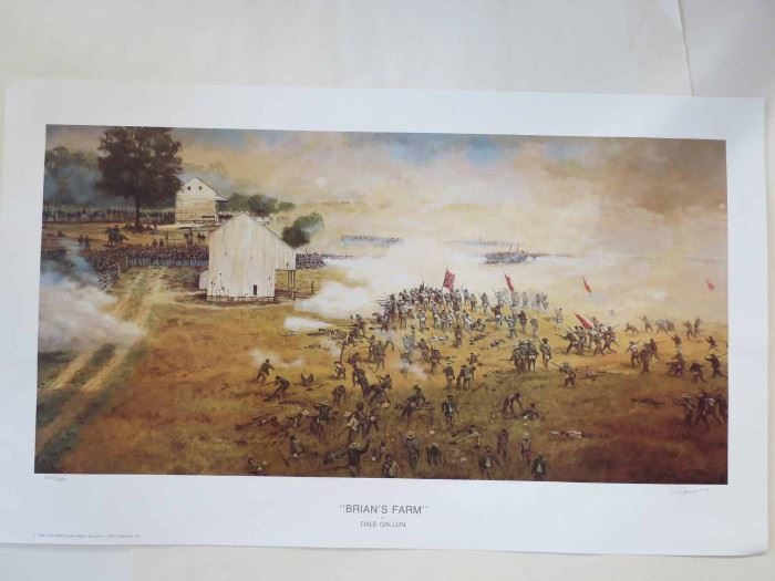 Civil War battle print with farm and river scene from a Brighton Park estate
