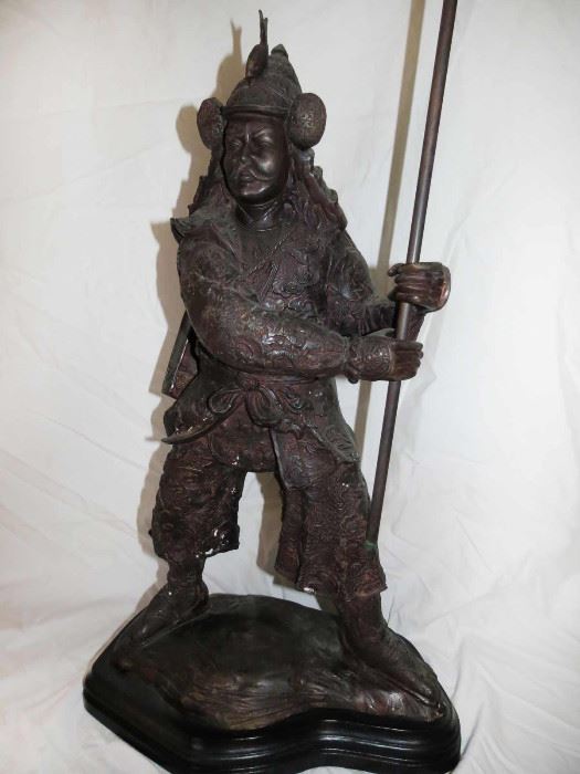 Japanese bronze warrior sculpture, 24 inches tall