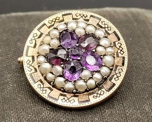 Victorian mourning brooch with amethyst and seed pearls from a Chicago estate